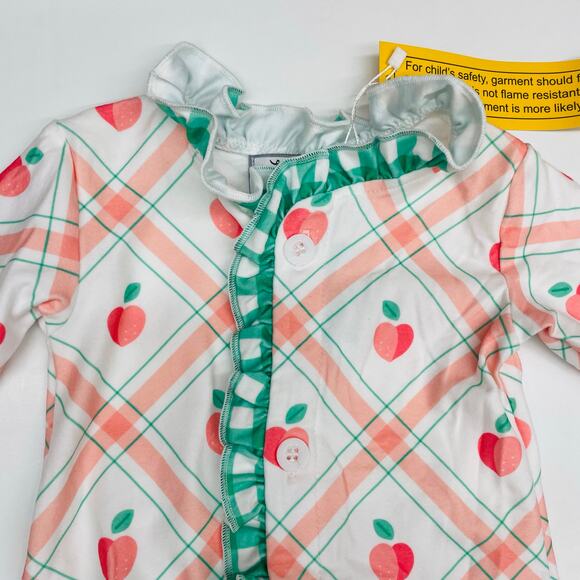 NWT Sugar Bee NB Ruffle Flap PJs in Peaches Plaid - Picture 3 of 4